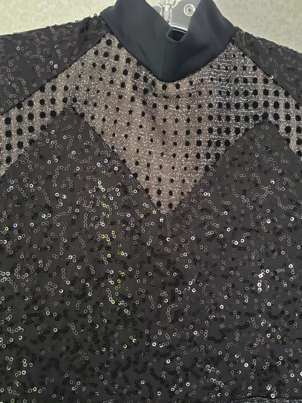 Weissman Girls  Black Sequin‎ Mesh Long-Sleeve Bodysuit Size LC Dancewear